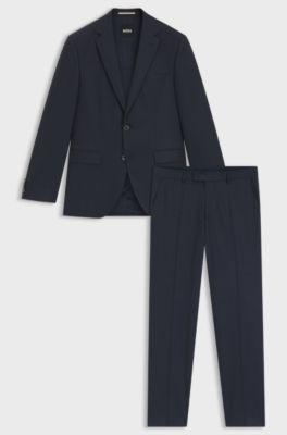 Regular-fit suit in a checked virgin-wool blend, Dark Blue