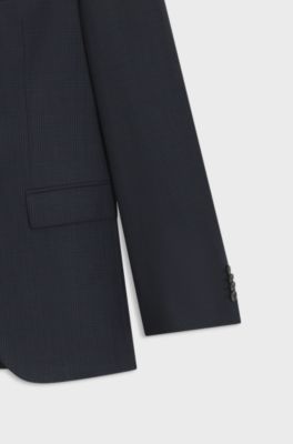 Regular-fit suit in a checked virgin-wool blend, Dark Blue