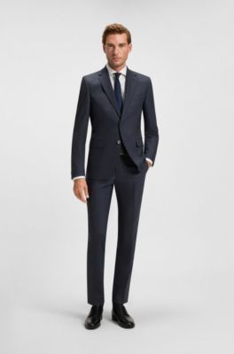Regular-fit suit in a checked virgin-wool blend, Dark Blue