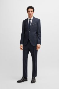 Regular-fit suit in a checked virgin-wool blend, Dark Blue