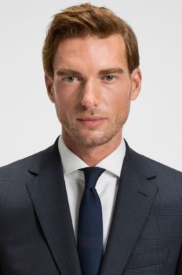 Regular-fit suit in a checked virgin-wool blend, Dark Blue