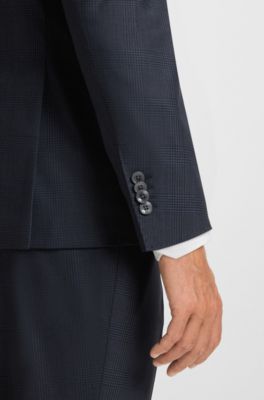 Regular-fit suit in a checked virgin-wool blend, Dark Blue