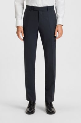 Regular-fit suit in a checked virgin-wool blend, Dark Blue