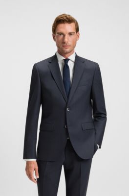 Regular-fit suit in a checked virgin-wool blend, Dark Blue