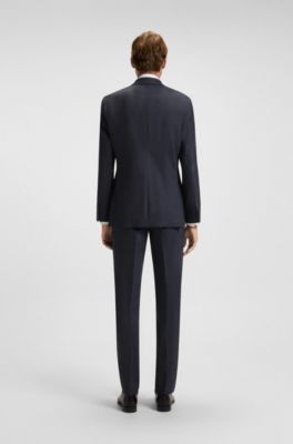 BOSS - Regular-fit suit in a checked virgin-wool blend - Dark Blue