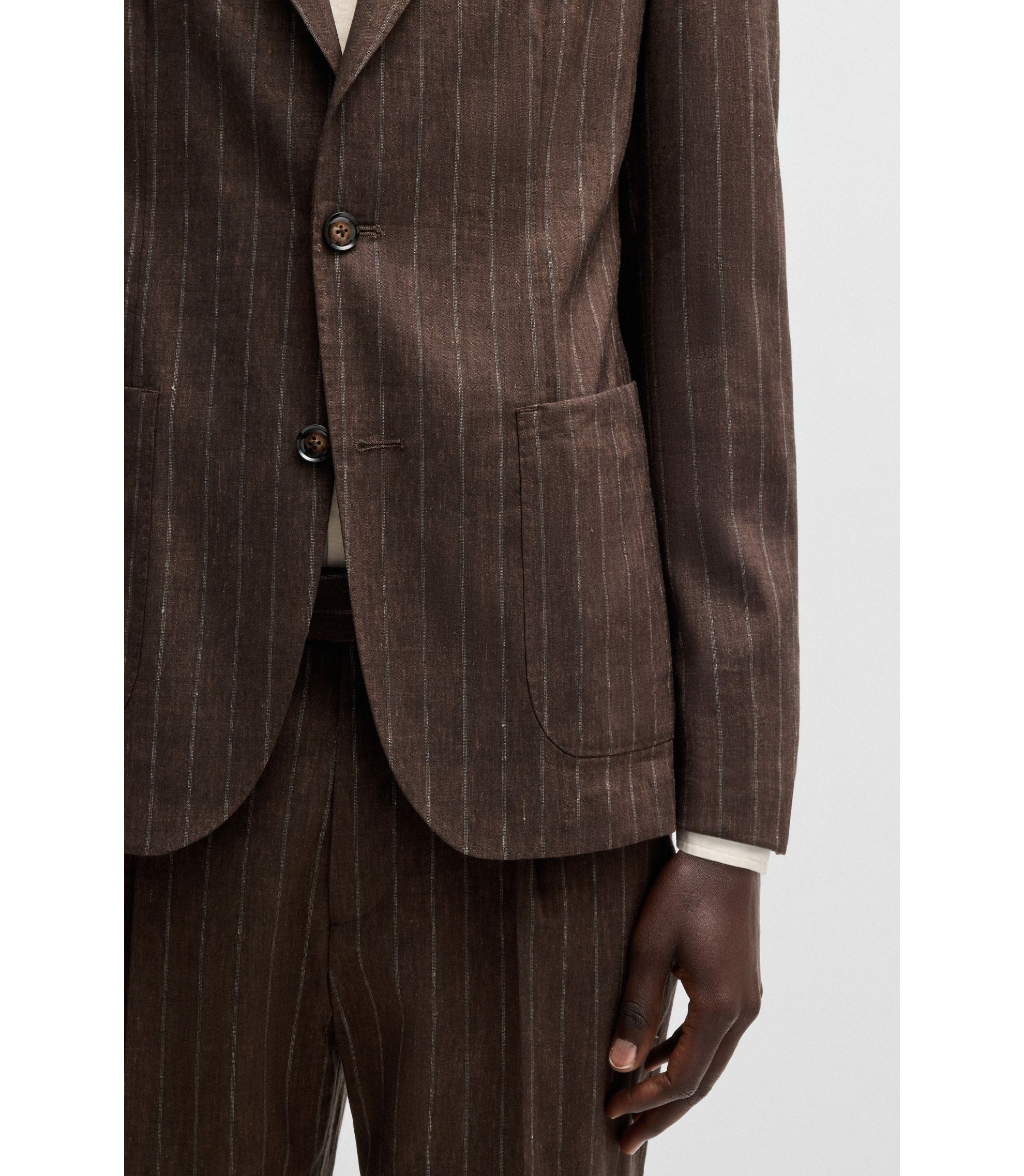 【美品】 HUGO BOSS ウール ピンストライプ セットアップ スーツ BOSS - ピンストライプスーツ リネン/ウール ストレッチ