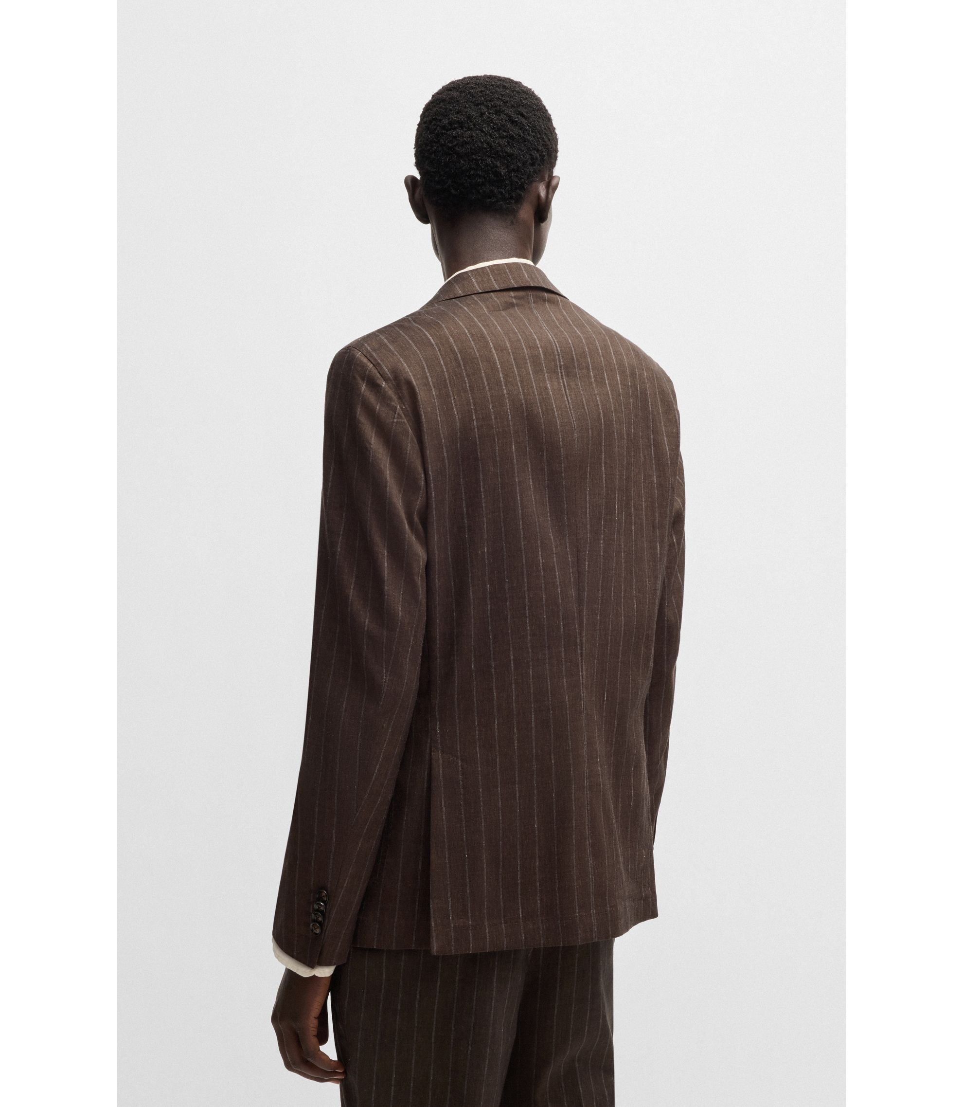 【美品】 HUGO BOSS ウール ピンストライプ セットアップ スーツ BOSS - ピンストライプスーツ リネン/ウール ストレッチ