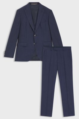 Regular-fit three-piece suit in stretch wool, Dark Blue