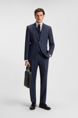 Regular-fit three-piece suit in stretch wool, Dark Blue