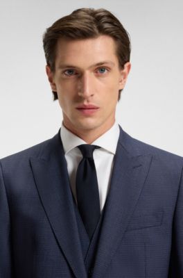Regular-fit three-piece suit in stretch wool, Dark Blue