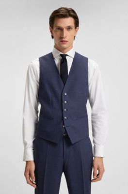 Regular-fit three-piece suit in stretch wool, Dark Blue