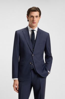 Regular-fit three-piece suit in stretch wool, Dark Blue