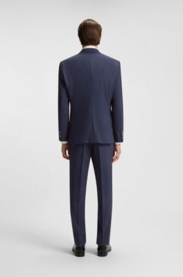 Regular-fit three-piece suit in stretch wool, Dark Blue