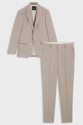 Three-piece suit in micro-patterned stretch cloth, Light Beige