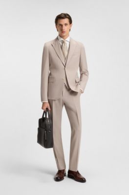 Three-piece suit in micro-patterned stretch cloth, Light Beige