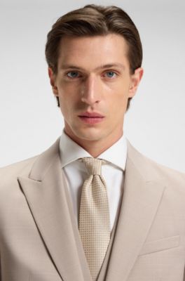 Three-piece suit in micro-patterned stretch cloth, Light Beige