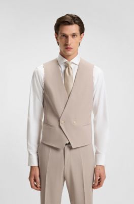 Three-piece suit in micro-patterned stretch cloth, Light Beige