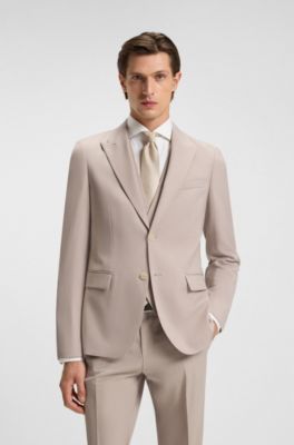 Three-piece suit in micro-patterned stretch cloth, Light Beige