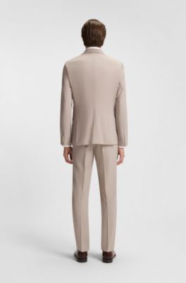 Three-piece suit in micro-patterned stretch cloth, Light Beige