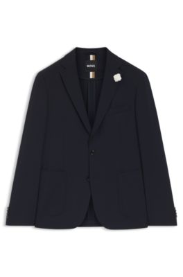 Slim-fit blazer in stretch seersucker, Dark Blue