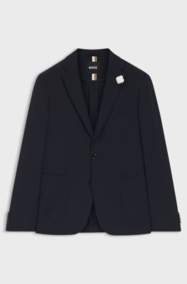 Slim-fit blazer in stretch seersucker, Dark Blue