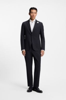 Slim-fit blazer in stretch seersucker, Dark Blue