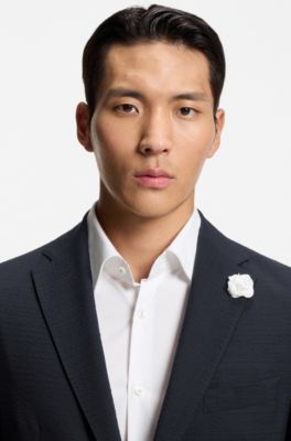 Slim-fit blazer in stretch seersucker, Dark Blue