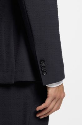 Slim-fit blazer in stretch seersucker, Dark Blue