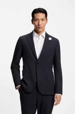 Slim-fit blazer in stretch seersucker, Dark Blue