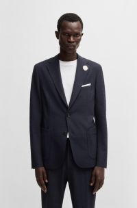Slim-fit blazer in stretch seersucker, Dark Blue
