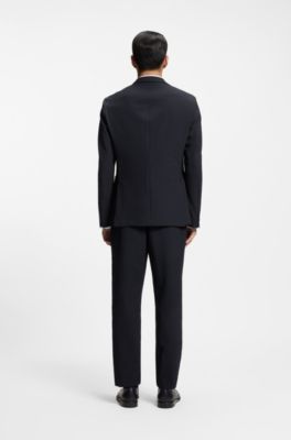 Slim-fit blazer in stretch seersucker, Dark Blue