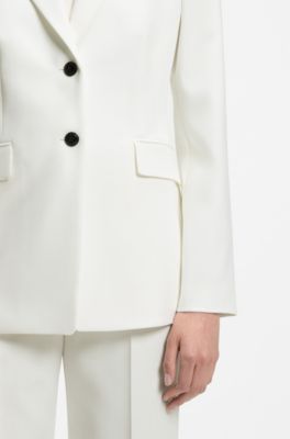 Slim-fit blazer with contrast buttons, Natural