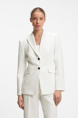 Slim-fit blazer with contrast buttons, Natural