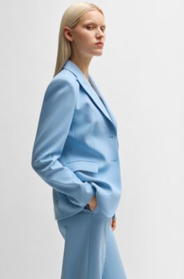 Slim-fit blazer with contrast buttons, Light Blue