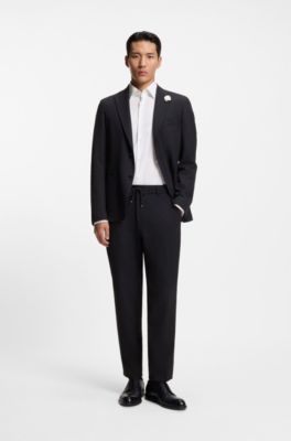 Formal trousers in stretch seersucker, Dark Blue