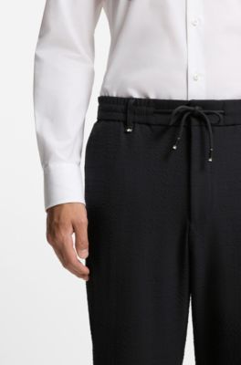 Formal trousers in stretch seersucker, Dark Blue