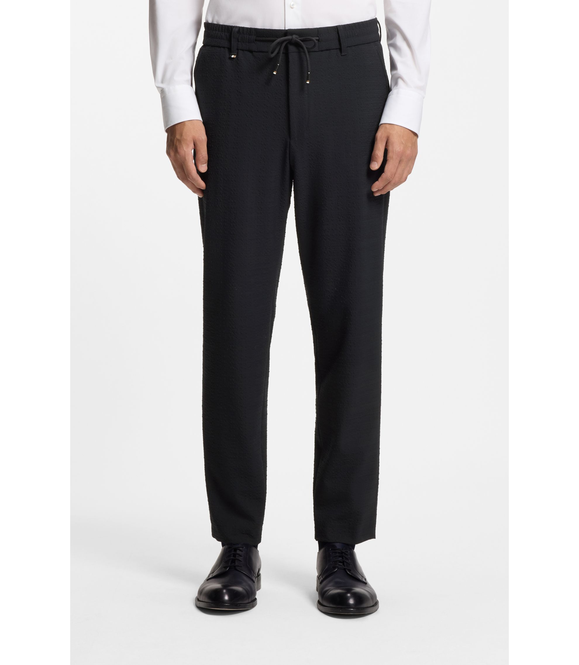 BOSS - Formal trousers in stretch seersucker - Dark Blue