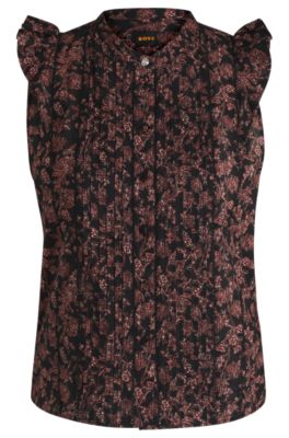 Pleated regular-fit blouse in printed cotton voile, Patterned