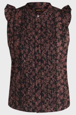Pleated regular-fit blouse in printed cotton voile, Patterned