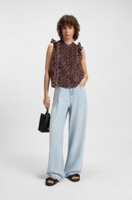 Pleated regular-fit blouse in printed cotton voile, Patterned