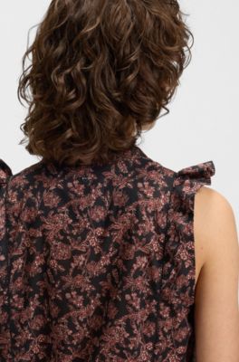 Pleated regular-fit blouse in printed cotton voile, Patterned