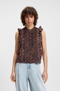 Pleated regular-fit blouse in printed cotton voile, Patterned