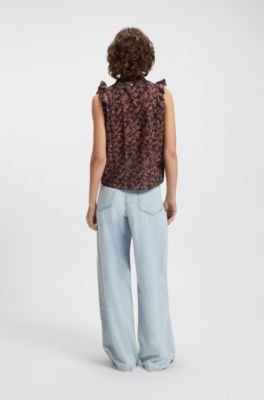 Pleated regular-fit blouse in printed cotton voile, Patterned