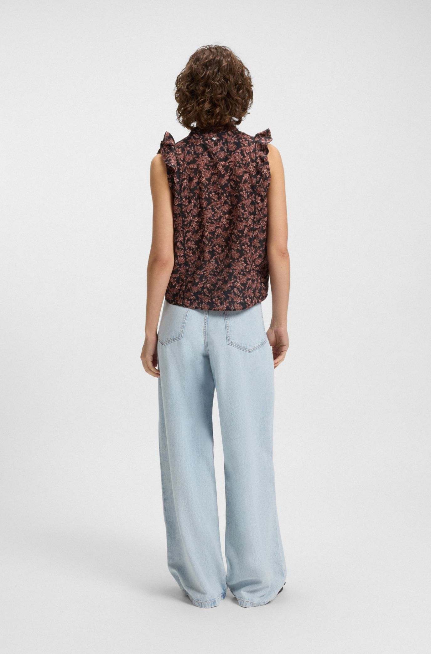 Pleated regular-fit blouse in printed cotton voile, Patterned