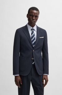 Blazer slim fit en sirsaca de mezcla de lana con seda, Azul oscuro