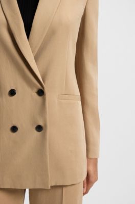 Relaxed-fit blazer with double-breasted closure, Light Beige