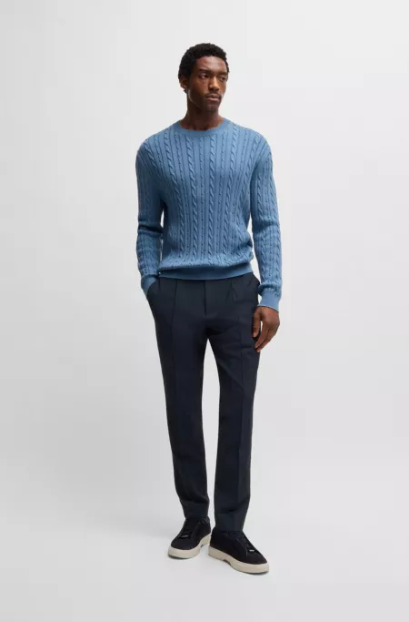 Slim-fit trousers in virgin-wool-blend seersucker