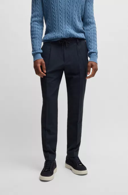 Slim-fit trousers in virgin-wool-blend seersucker
