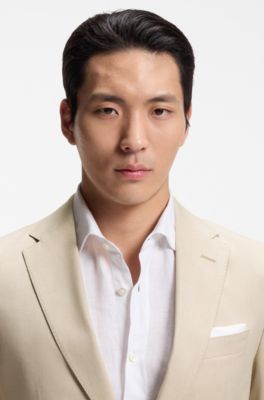 Slim-fit blazer in stretch chiffon, Light Beige