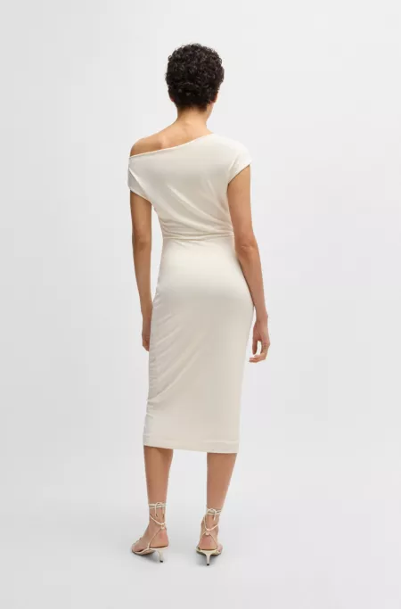 Stretch-jersey dress with off-the-shoulder neckline